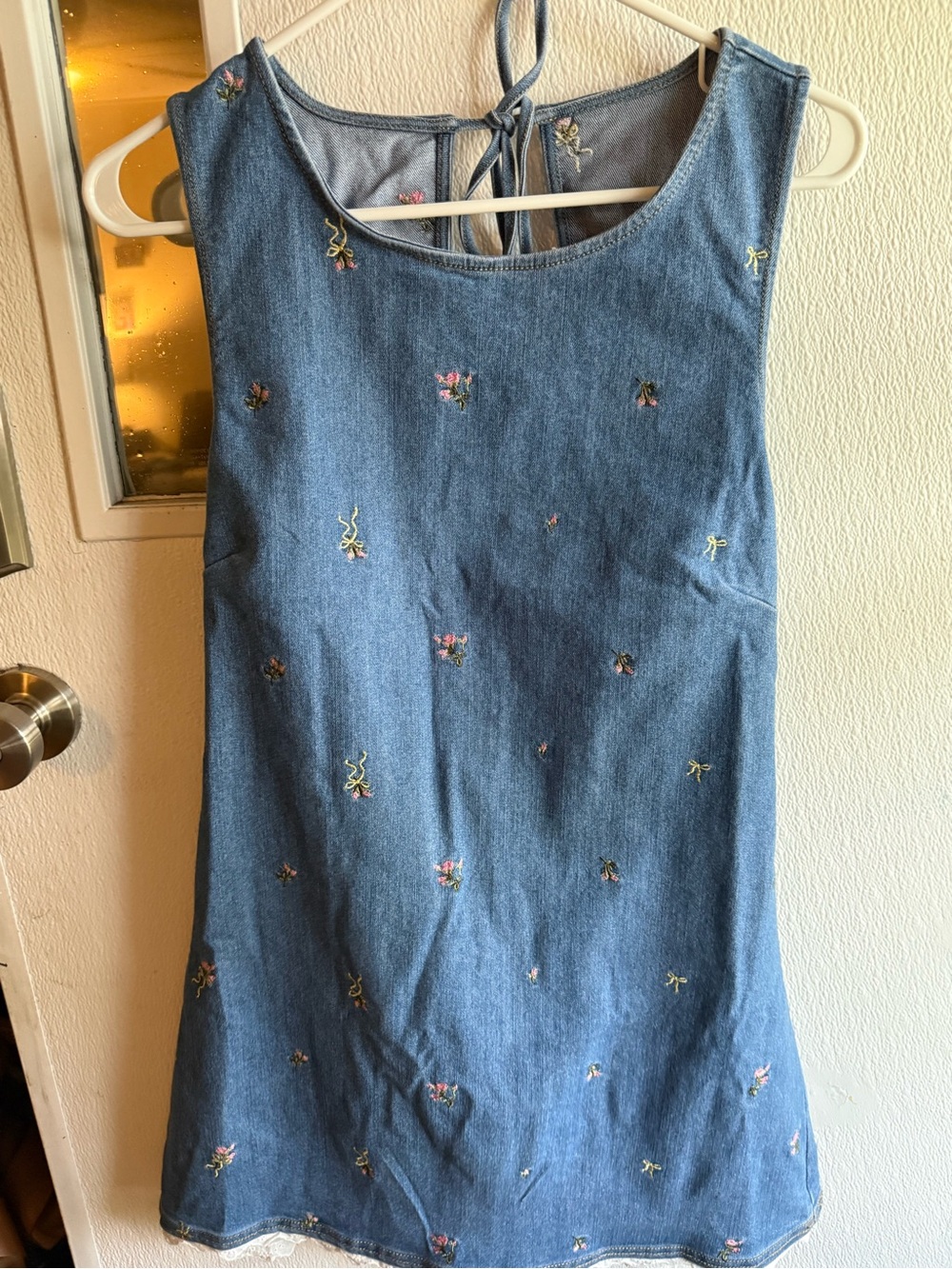 lovestitch Blue Denim Embroidered Tie-Back Sundress